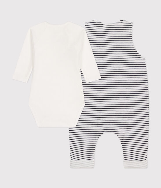 Ensemble combinaison et body en coton bébé blanc MARSHMALLOW/bleu SMOKING