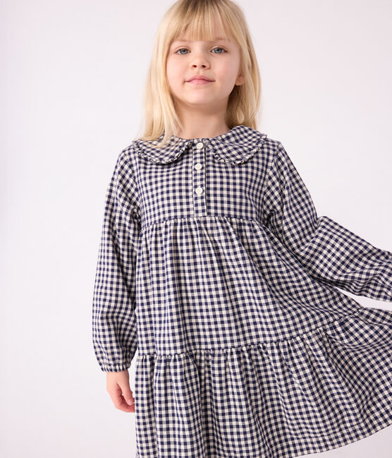 Robe enfant manches longues en flanelle à carreaux bleu SOIR/ MILK