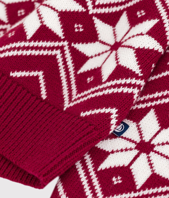 Pull enfant en laine et coton à motifs rouge AMARANTE/ AVALANCHE