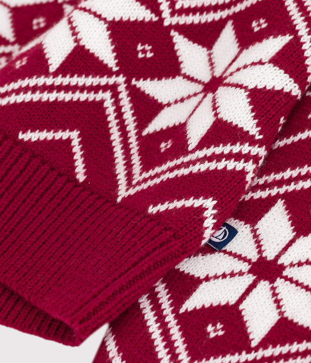 Pull enfant en laine et coton &agrave; motifs rouge/&eacute;cru
