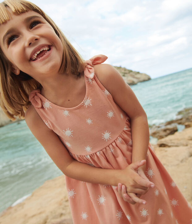 Robe sans manches enfant en coton imprim&eacute; orange/blanc