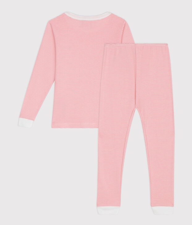 Pyjama tr&egrave;s ajust&eacute; enfant en coton &agrave; rayures rose/blanc