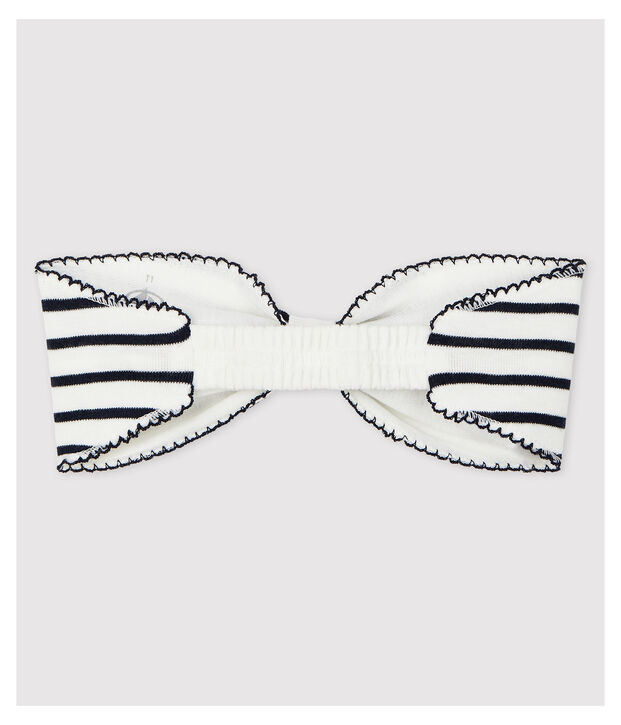 Bandeau cheveux ray&eacute; en c&ocirc;te b&eacute;b&eacute; fille blanc/bleu
