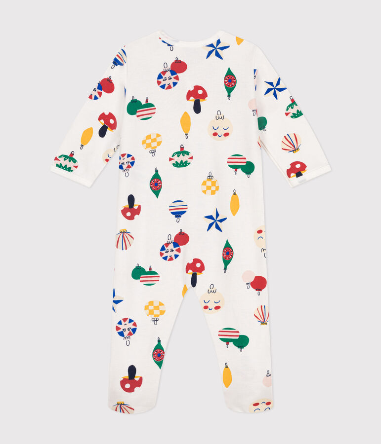 Pyjama en molleton gratt&eacute; imprim&eacute; boules de No&euml;l b&eacute;b&eacute; blanc MARSHMALLOW/blanc MULTICO