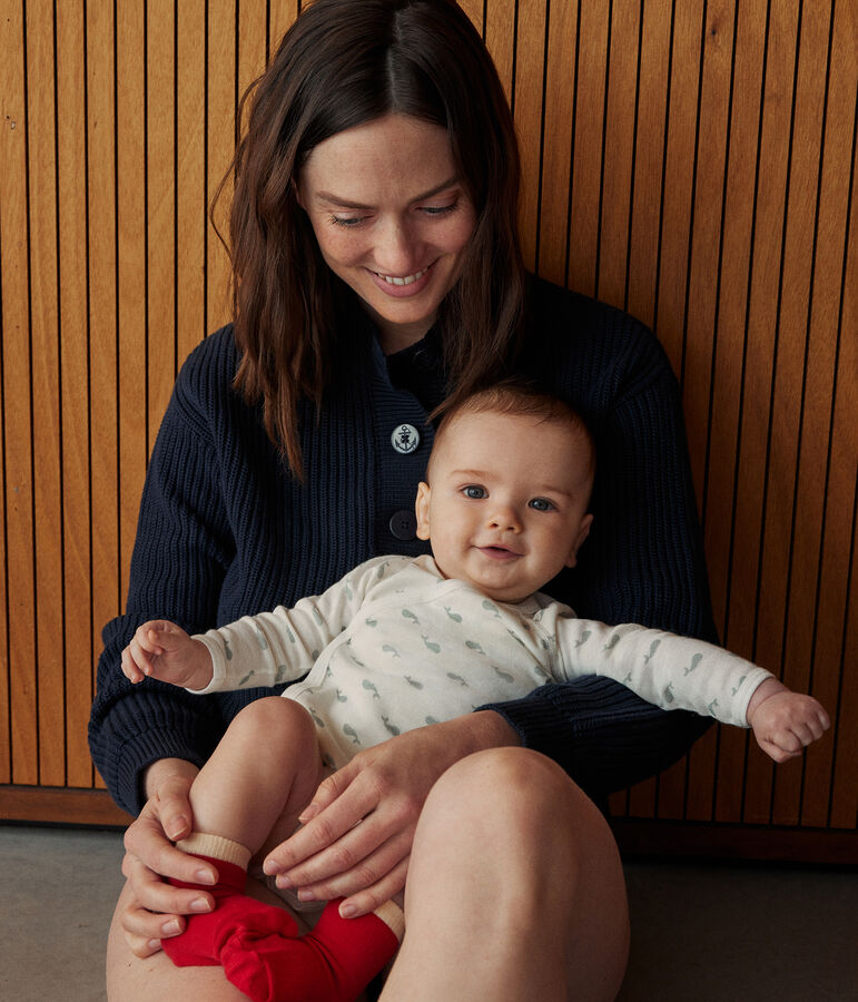 Body crois&eacute; manches longues en coton b&eacute;b&eacute; blanc MARSHMALLOW/ HERBIER