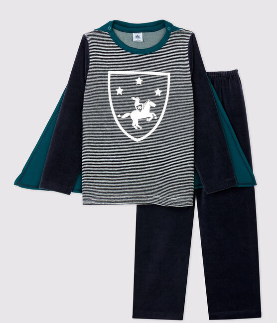 Pyjama de chevalier petit garçon en velours bleu SMOKING/blanc MULTICO