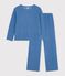 Pyjama femme en velours c&ocirc;tel&eacute; uni bleu