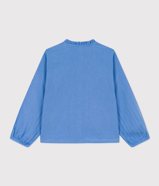 Blouse unie en gaze de coton enfant fille bleu