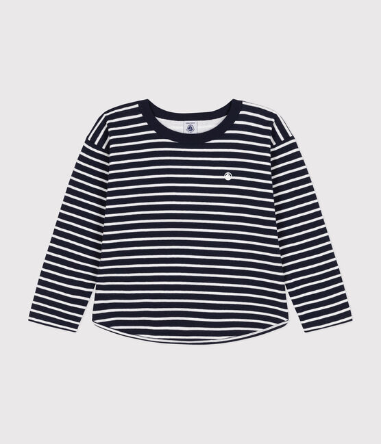 Tee-shirt manches longues en tubique enfant garçon bleu SMOKING/blanc MARSHMALLOW