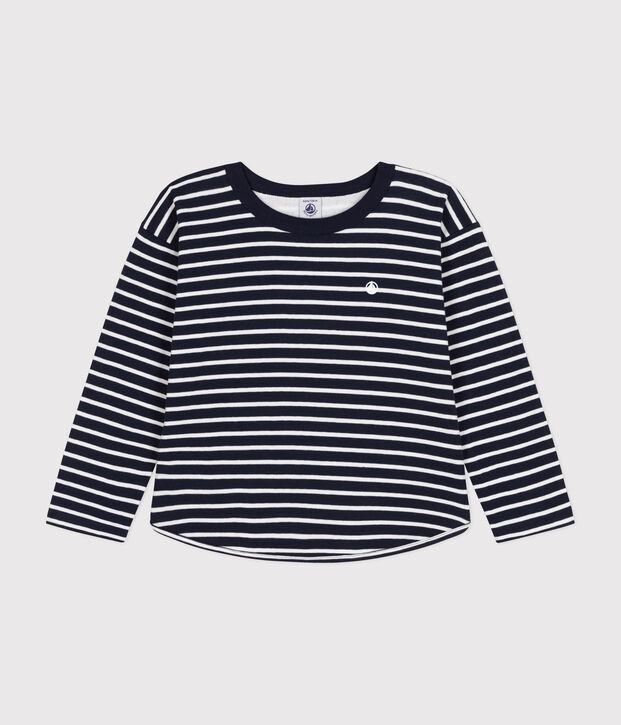 Tee-shirt manches longues en tubique enfant gar&ccedil;on bleu/blanc