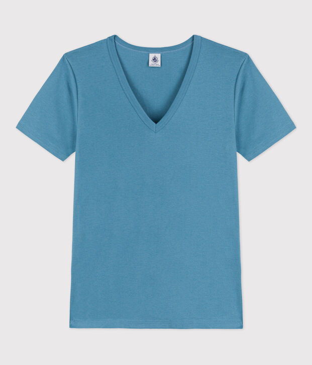 Tee-shirt L'ICONIQUE col V en coton Femme bleu
