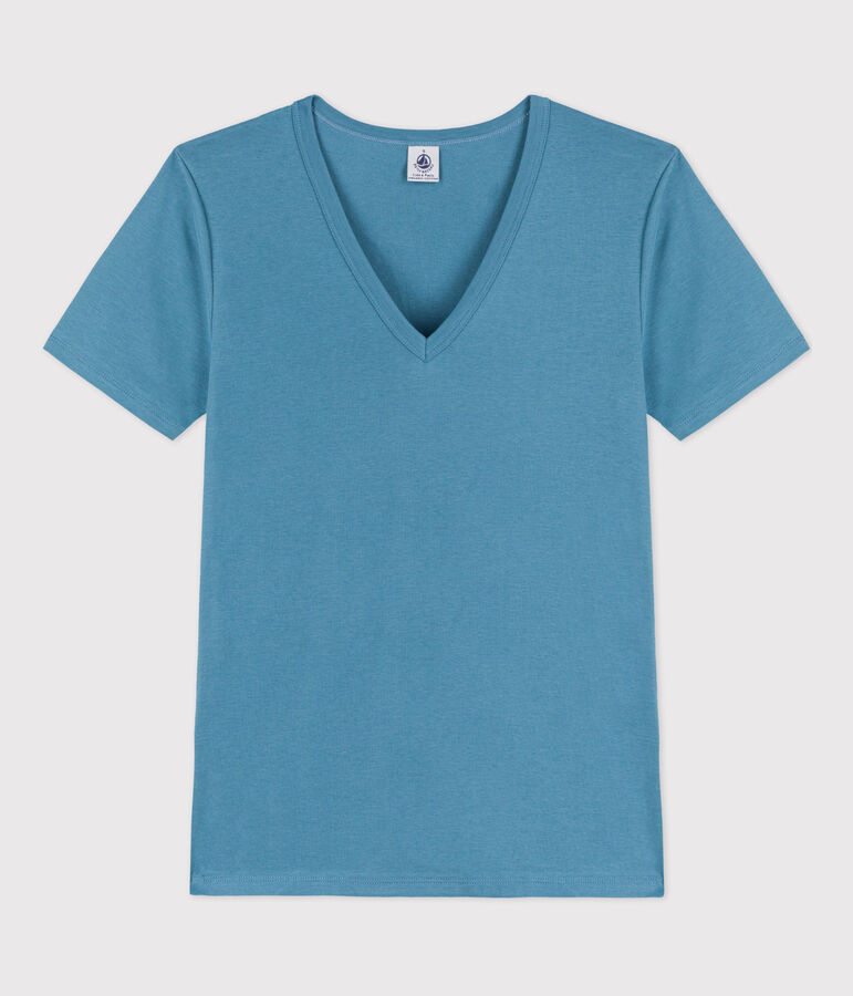 Tee-shirt L'ICONIQUE col V en coton Femme bleu LAVIS