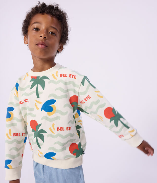 Sweatshirt enfant en coton imprim&eacute; &eacute;cru/multicouleur