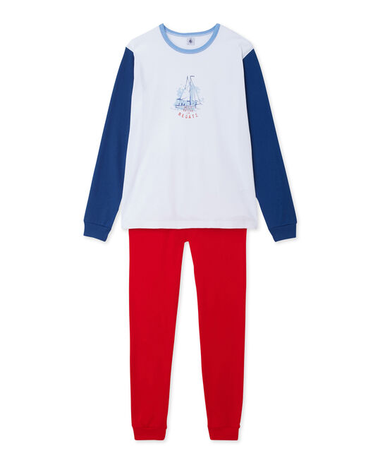 Pyjama ado garçon à motif blanc ECUME/bleu MAJOR