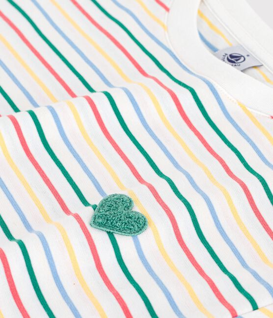 Tee-shirt femme en coton manches courtes à rayures blanc MARSHMALLOW/blanc MULTICO