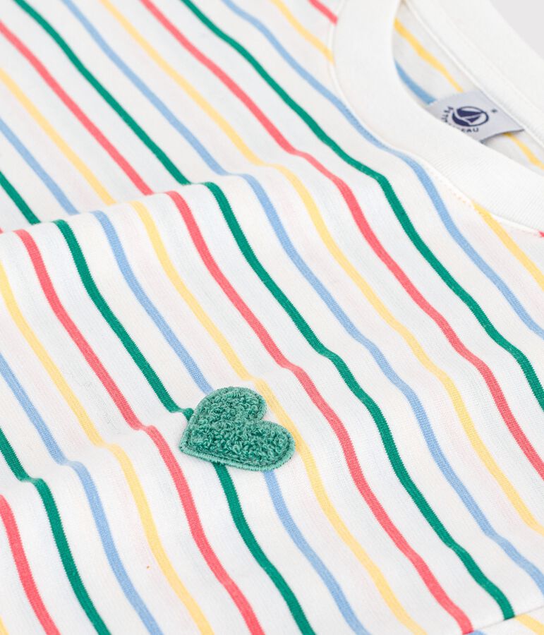 Tee-shirt femme en coton manches courtes &agrave; rayures blanc MARSHMALLOW/blanc MULTICO