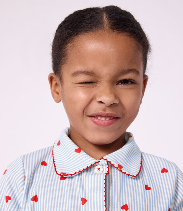Pyjama boutonn&eacute; enfant en coton &agrave; c&oelig;urs blanc/multicouleur