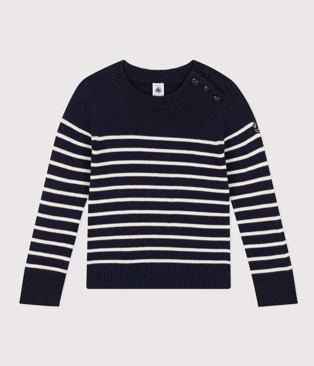 Pull laine et coton enfant fille / gar&ccedil;on bleu/blanc