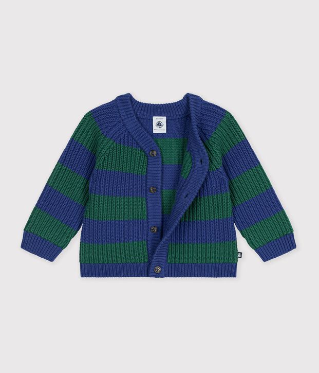 Cardigan b&eacute;b&eacute; en tricot laine et coton ray&eacute; multicouleur/vert