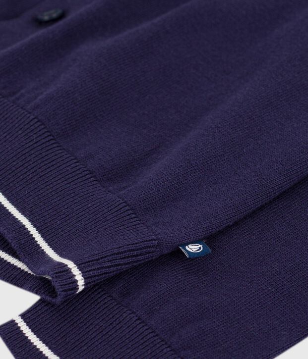 Cardigan enfant en coton uni bleu marine