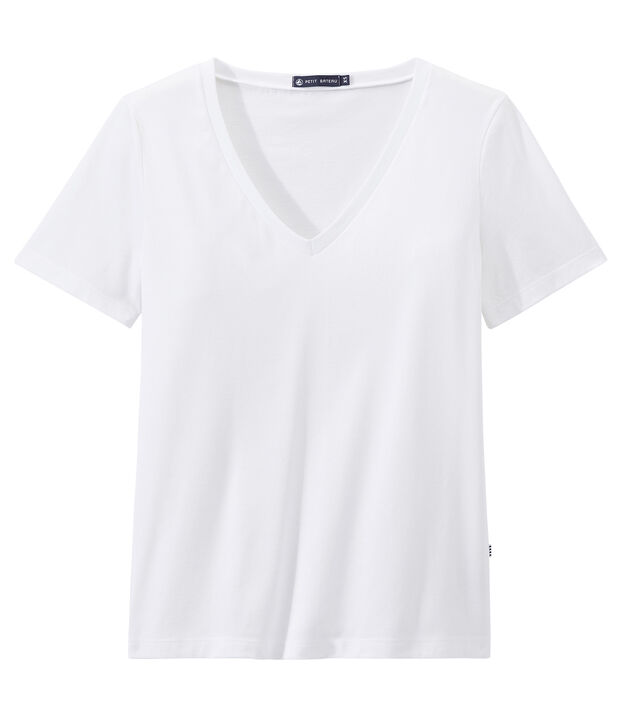 T-shirt femme COL V en jersey fin blanc