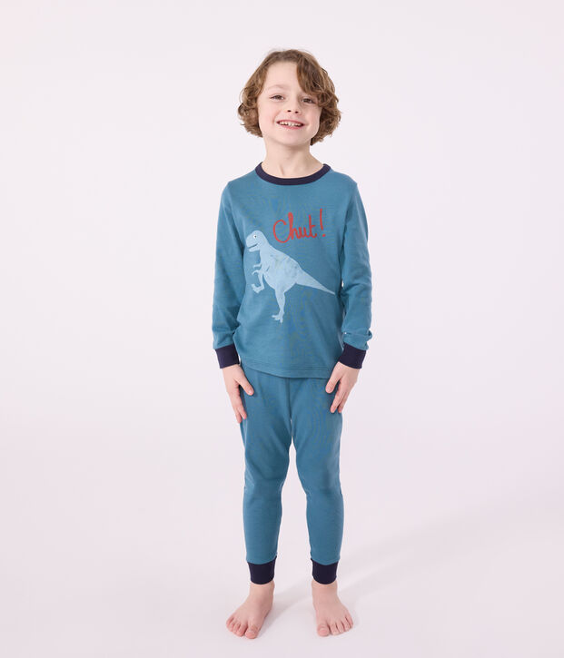 Pyjama enfant en coton manches longues dinosaure vert