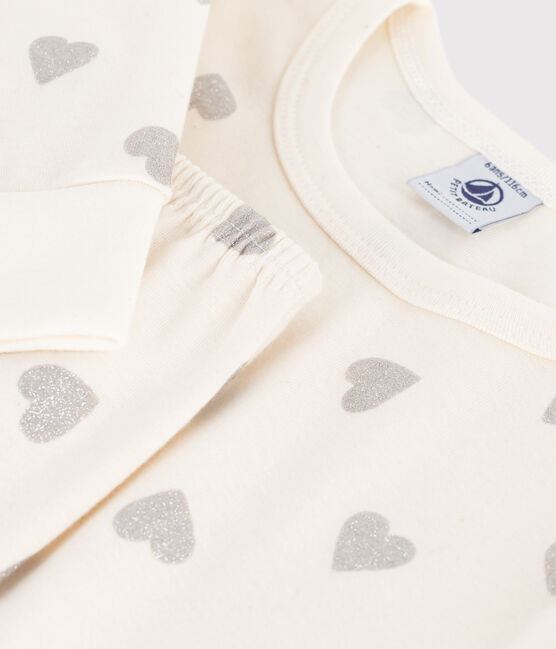 Pyjama enfant en coton imprimé cœurs argentés écru MILK/ ARGENT