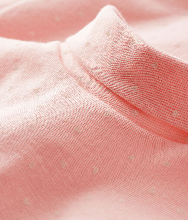 Body manches longues b&eacute;b&eacute; col roul&eacute; rose/blanc