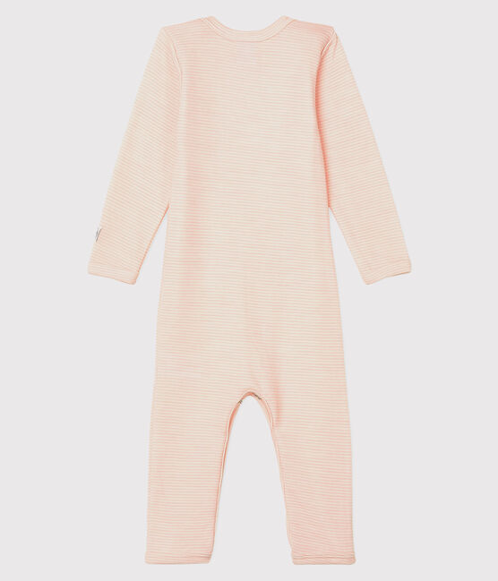 Body jambes longues à rayures bébé en laine et coton rose CHARME/blanc MARSHMALLOW