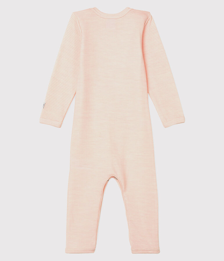 Body jambes longues &agrave; rayures b&eacute;b&eacute; en laine et coton rose CHARME/blanc MARSHMALLOW