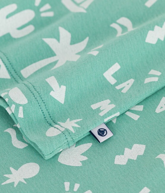 Pyjama short enfant en coton imprimé vert ALOEVERA/blanc MARSHMALLOW