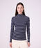 Sous-pull femme en coton &agrave; rayures bleu/blanc