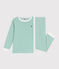 Pyjama enfant en coton à rayures vert ALOEVERA/blanc MARSHMALLOW