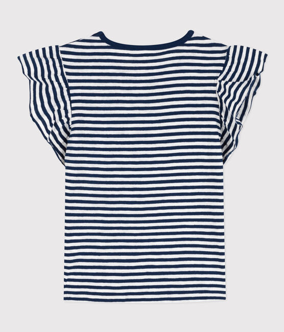 Tee-shirt rayé en coton enfant fille bleu MEDIEVAL/blanc MARSHMALLOW