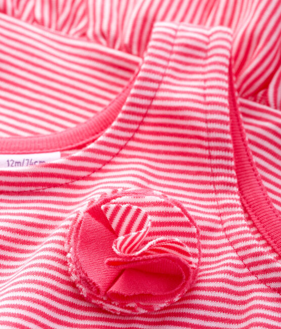 Robe sans manches bébé fille en maille rose GEISHA/blanc MARSHMALLOW