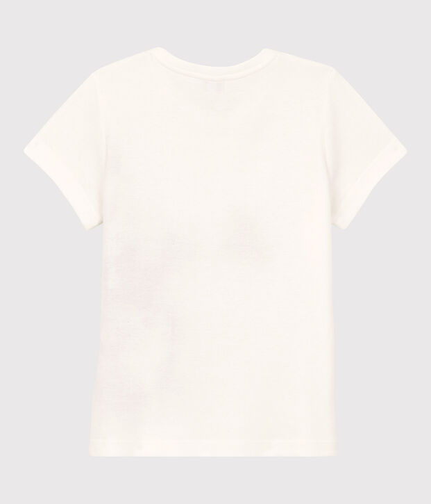 Tee-shirt manches courtes en coton enfant fille blanc/rouge