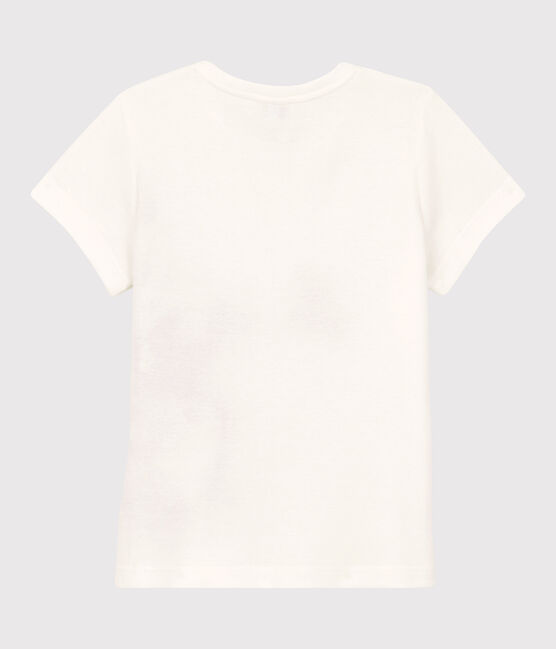 Tee-shirt manches courtes en coton enfant fille blanc MARSHMALLOW/rouge TERKUIT