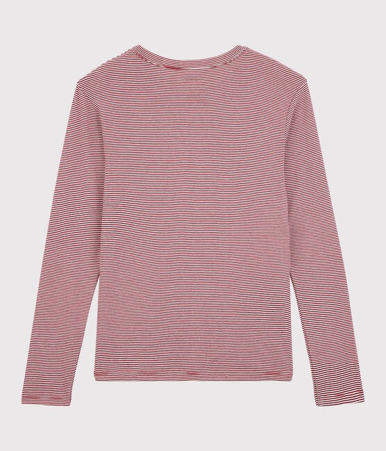 T-shirt col rond iconique en coton rayé Femme rouge SANGRIA/ MARSHMALLOW