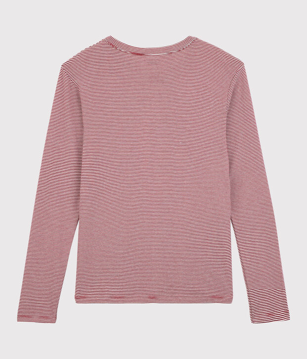 T-shirt col rond iconique en coton ray&eacute; Femme rouge/blanc