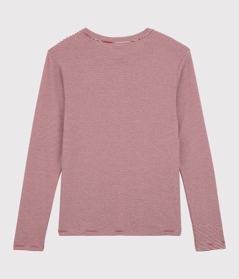 T-shirt col rond iconique en coton ray&eacute; Femme rouge SANGRIA/ MARSHMALLOW