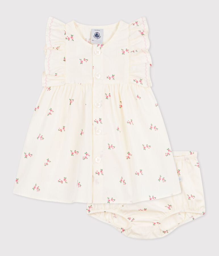 Robe b&eacute;b&eacute; en coton avec son bloomer, imprim&eacute;s fleurs MILK/ MULTICO