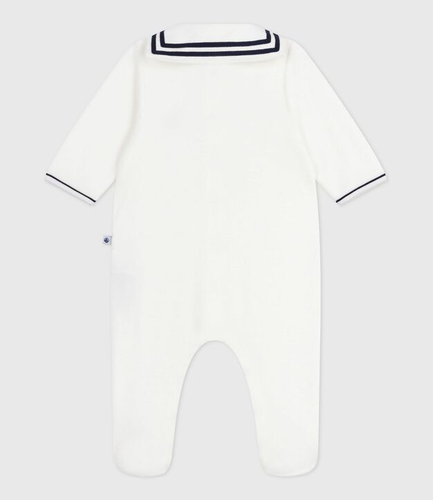Pyjama b&eacute;b&eacute; en velours &agrave; col vareuse blanc
