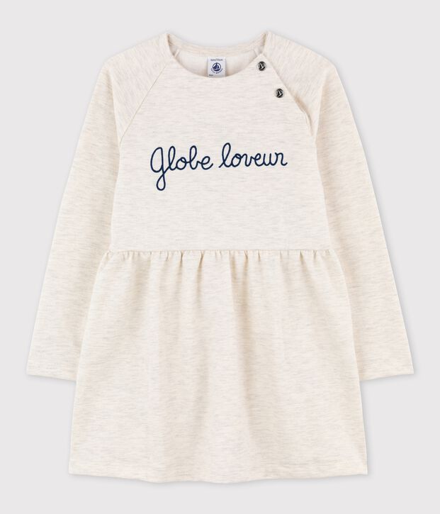 Robe manches longues en molleton enfant fille beige chin&eacute;
