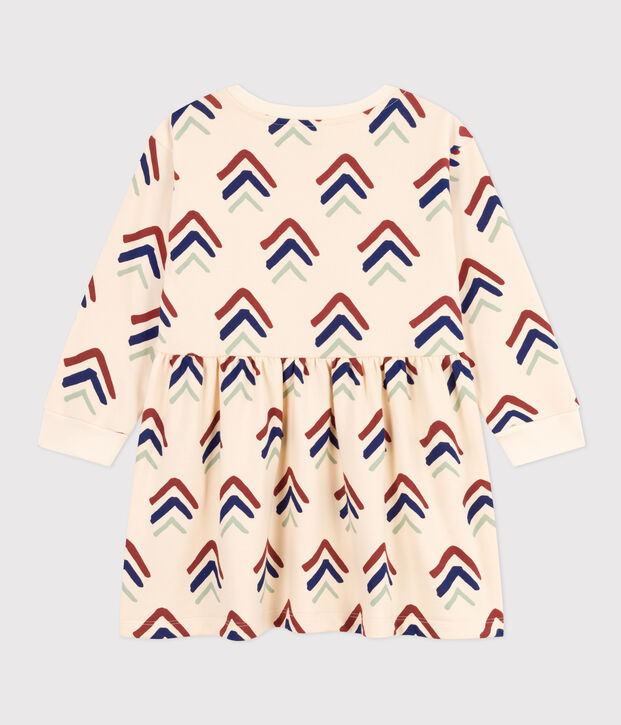 Robe imprim&eacute;e manches longues en molleton enfant fille &eacute;cru/bleu/multicouleur