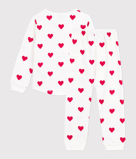 Pyjama enfant en molleton imprimé cœurs blanc MARSHMALLOW/rouge TERKUIT