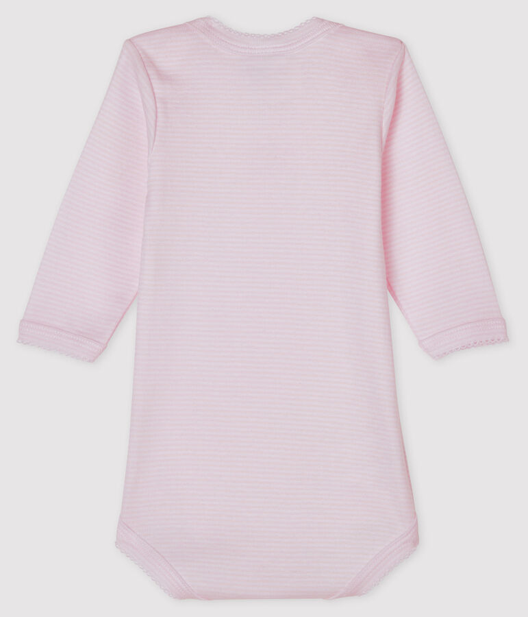 Body manches longues b&eacute;b&eacute; fille rose VIENNE/blanc ECUME