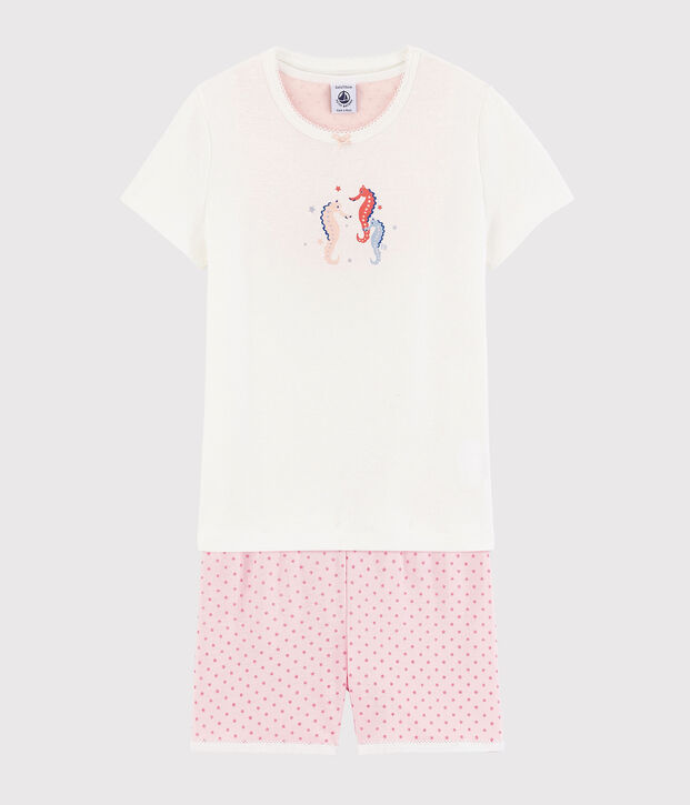 Pyjacourt hippocampes petite fille en coton blanc/rose