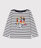Marinière sérigraphiée en coton épais enfant fille blanc MARSHMALLOW/bleu SMOKING