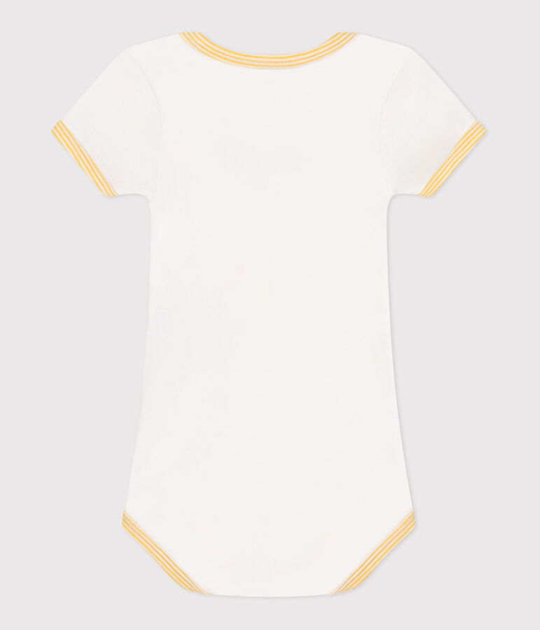 Body manches courtes en coton imprim&eacute; b&eacute;b&eacute; blanc MARSHMALLOW