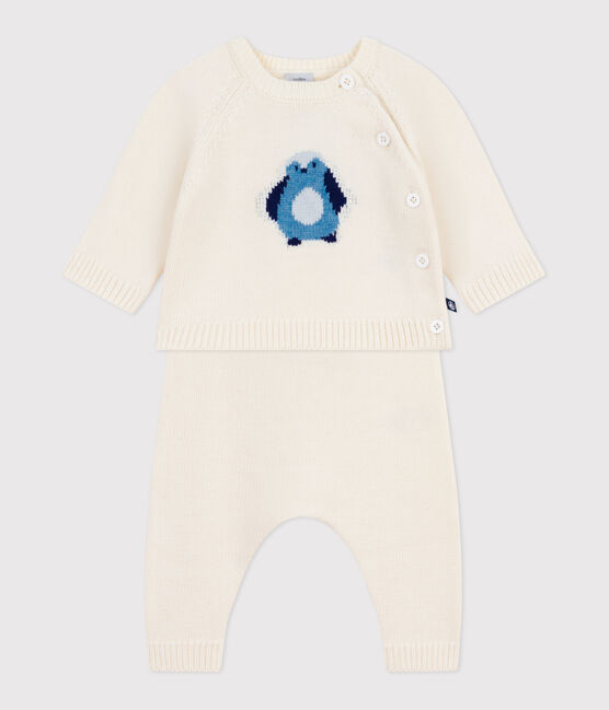 Ensemble 2 pièces bébé en tricot, imprimé pingouin blanc MARSHMALLOW/blanc MULTICO